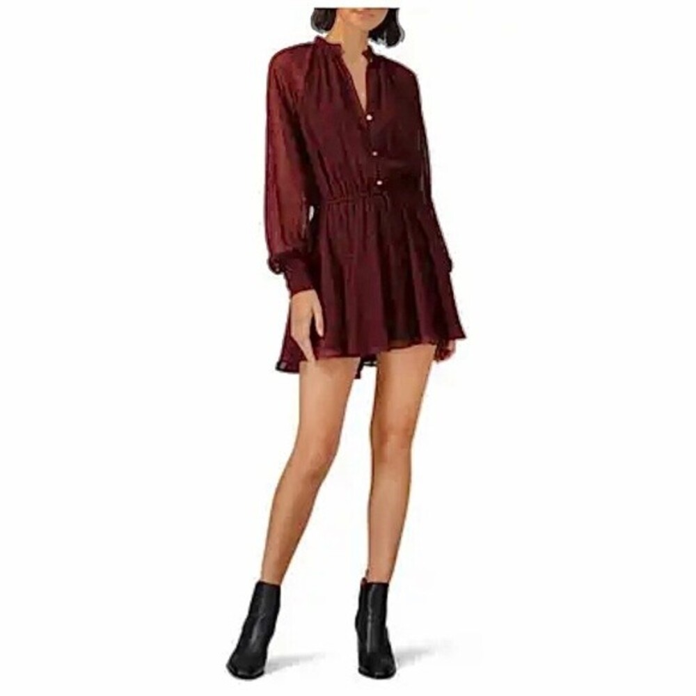 Cleobella Red Kelly Mini Sheer Long Sleeve Dress in Red and Black S NWOT
